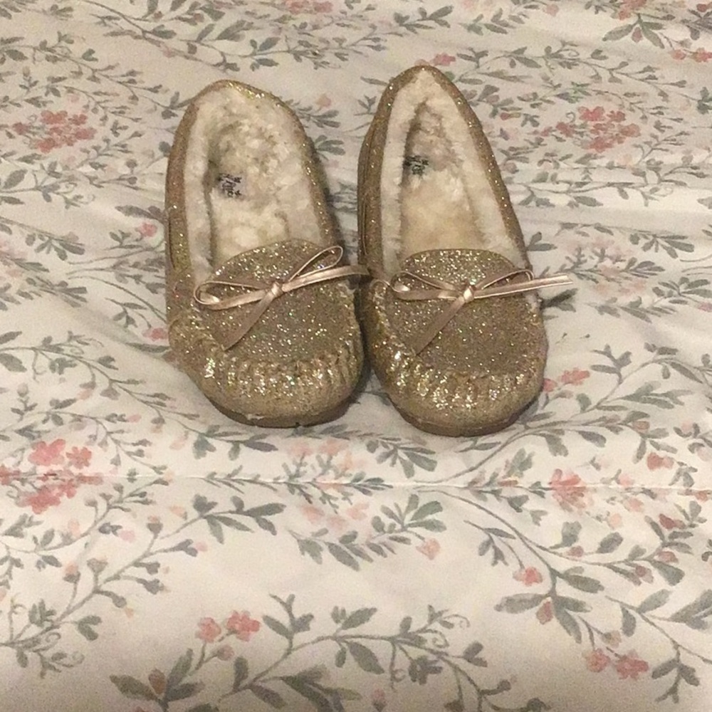 Gold Glitter Moccasin Slippers
